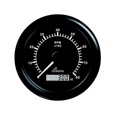Tachometer with Hourmeter 8000 rpm black Wema