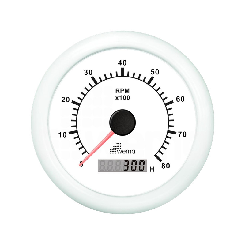 Tachometer with Hourmeter 8000 rpm white Wema