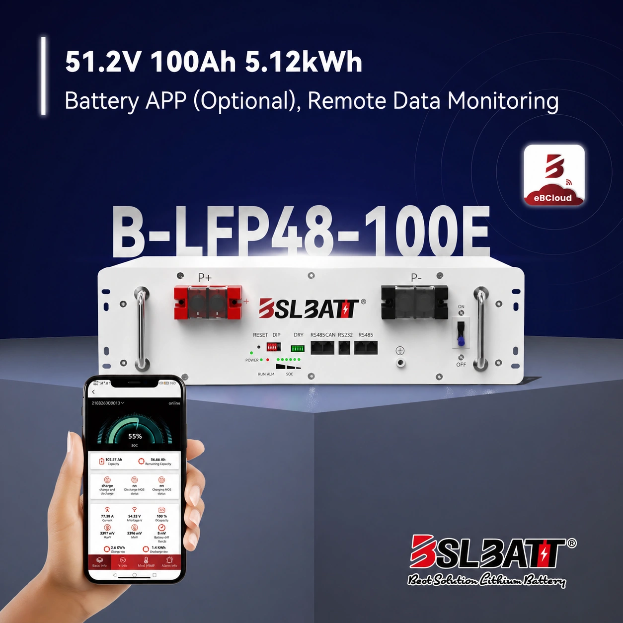 Bateria BSLBATT B-LFP48-100E 3U - widok z przodu