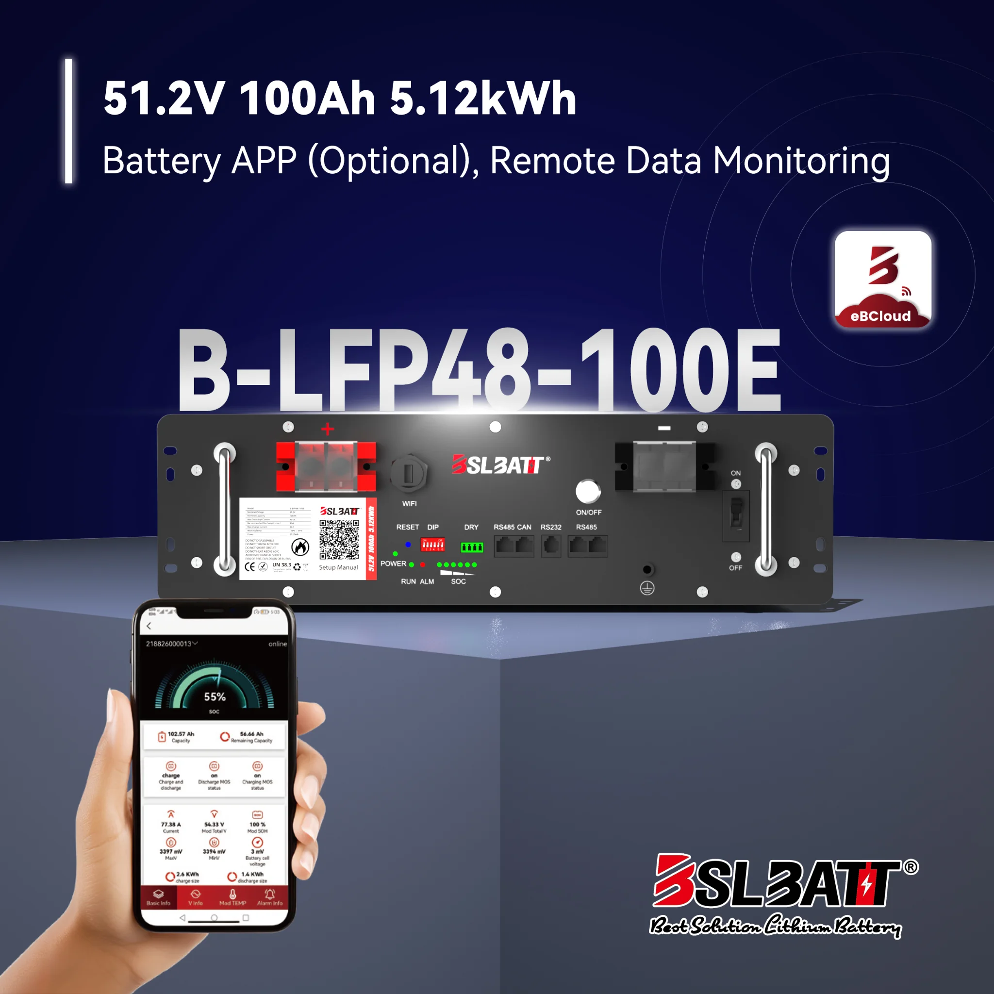 Bateria BSLBATT B-LFP48-100E 3U - widok z przodu